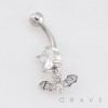 MULTI CZ BAT DANGLE BELLY BUTTON NAVEL RING 316L SURGICAL STEEL